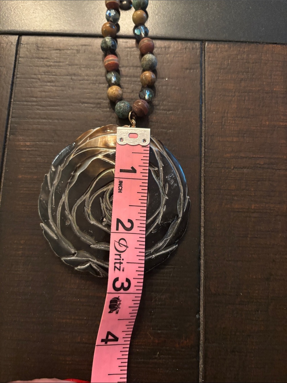 Handcrafted Rose Pendant Beaded Necklace - Picture 7 of 8